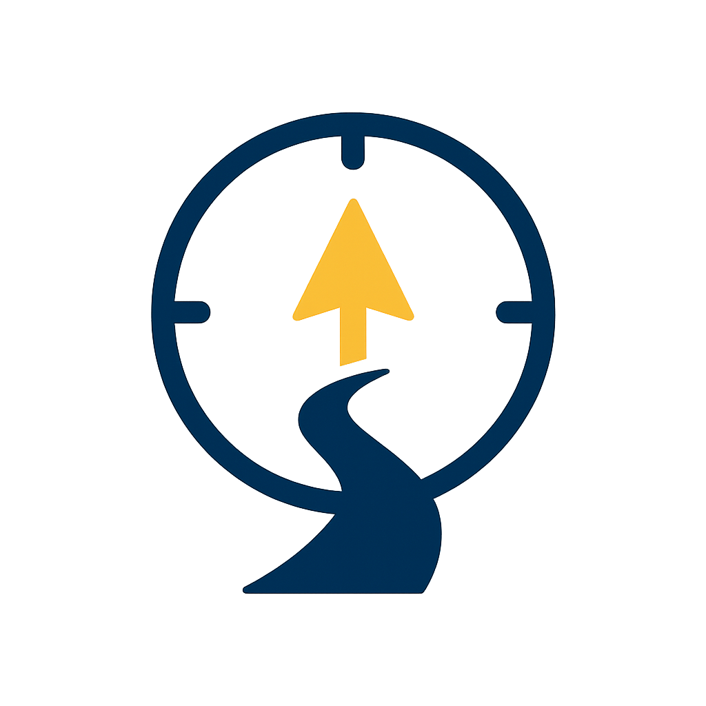 Compass icon with a road leading from the North arrow, symbolizing clear guidance and direction.